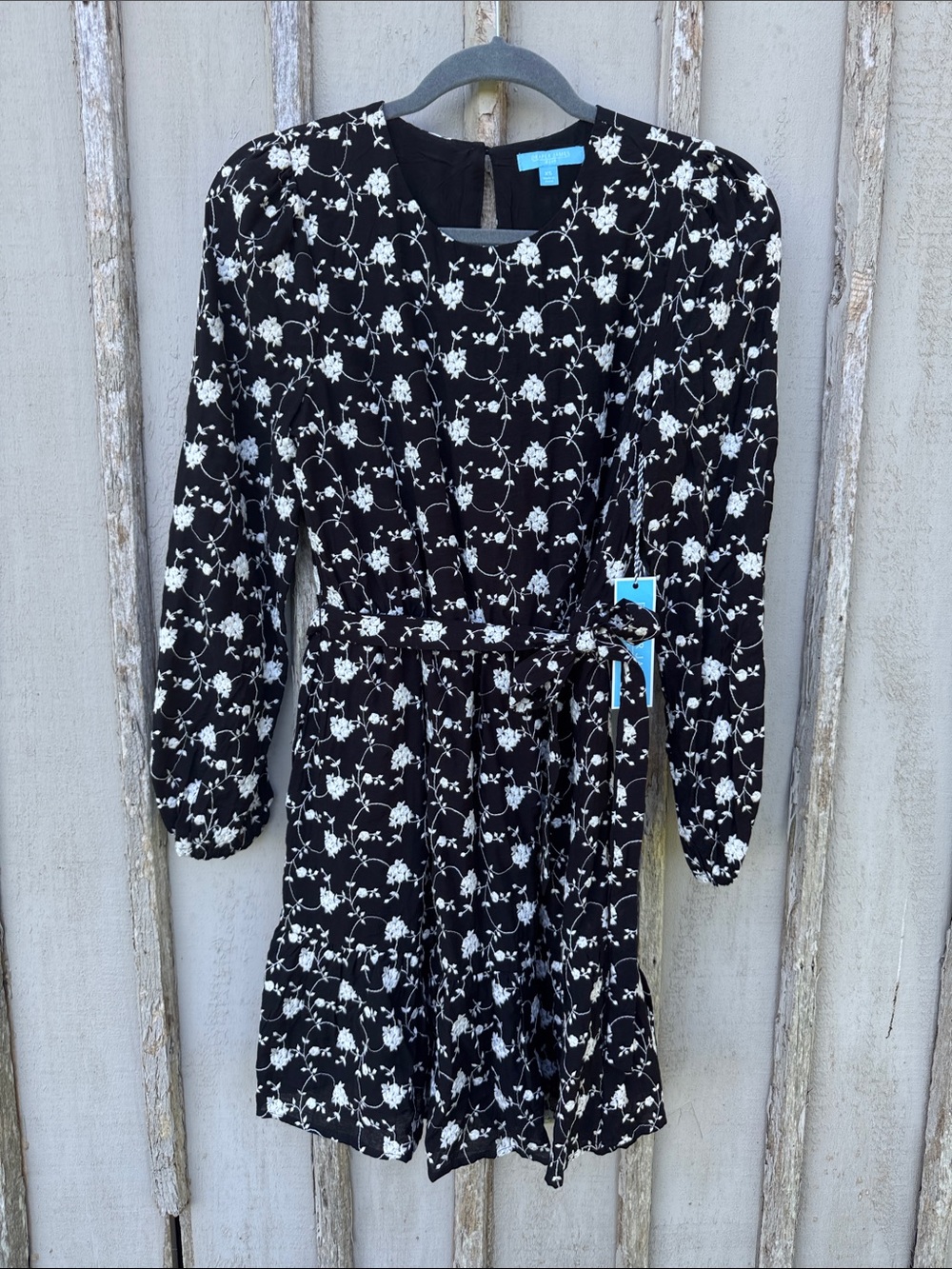 NWT Draper James RSVP 3/4 SLV Embroidered Short Dress Black and Ivory